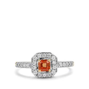 Asscher Cut Songea Orange Sapphire & White Zircon 9K Gold Ring ATGW 1.10cts