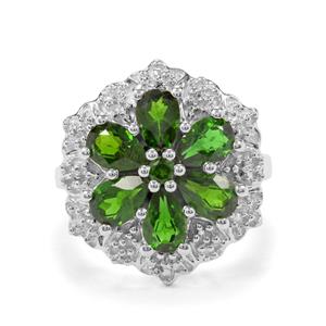 Chrome Diopside & White Zircon Sterling Silver Ring ATGW 3cts