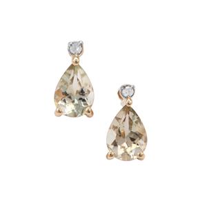 Oregon Teal Sunstone & Diamond 9K Gold Earrings ATGW 1.25cts