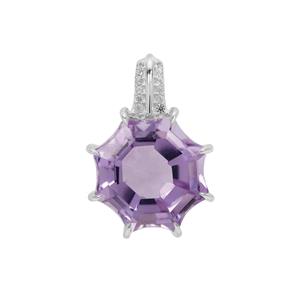  Mirror of Paradise Cut Rose De France Amethyst Pendant with White Zircon in Sterling Silver 7.55cts
