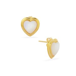 Mother of Pearl Gold Tone Sterling Silver Heart Earrings (8mm)