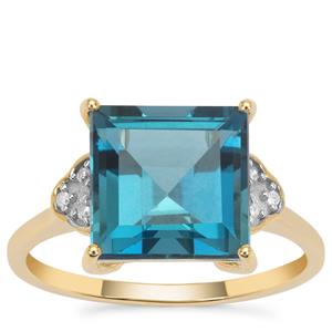 Marambaia London Blue Topaz Ring with Diamond in 9K Gold 6.45cts