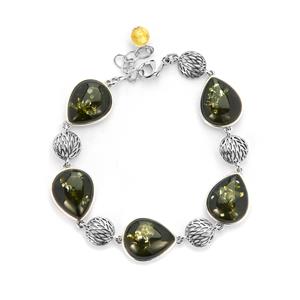 Baltic Green Amber Sterling Silver Bracelet