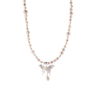Kaori Freshwater Cultured Pearl & White Shell Sterling Silver Butterfly Necklace 
