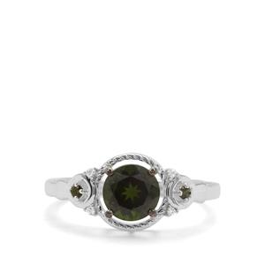 Chrome Diopside, Green Tourmaline & White Zircon Sterling Silver Ring ATGW 1.26cts