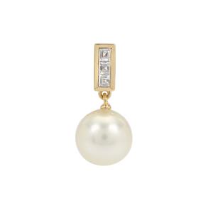 South Sea Cultured Pearl & White Zircon 9K Gold Pendant (11mm)
