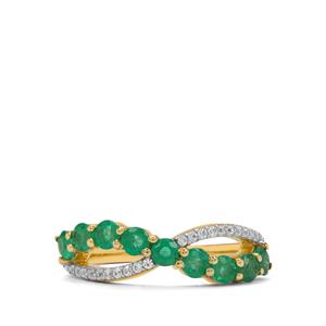 Zambian Emerald & White Zircon 9K Gold Ring ATGW 1cts