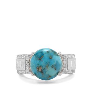 Bonita Blue Turquoise Ring with White Zircon in Sterling Silver 6.88cts
