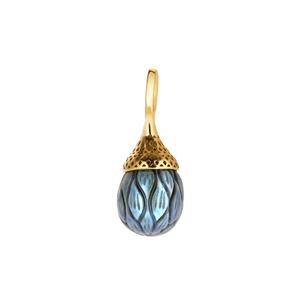 Blue Freshwater Cultured Carved Pearl Gold Tone Sterling Silver Pendant (10x9mm)