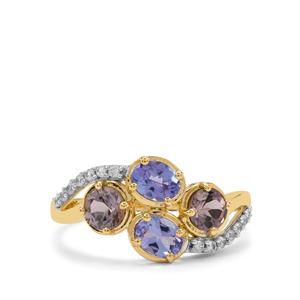 AA Tanzanite, Mahenge Purple Spinel & White Zircon 9K Gold Ring ATGW 1.60cts