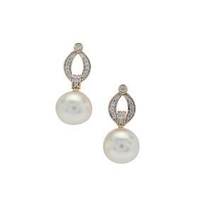 South Sea Cultured Pearl & White Zircon in 9K Gold Earrings (10mm)