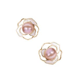 Naturally Coloured Purple Kaori Cultured Pearl & Shell  Gold Tone Sterling Silver Earrings 