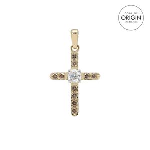 9K Gold Pendant with De Beers Code of Origin Diamond & Champagne Diamonds 1/2cts
