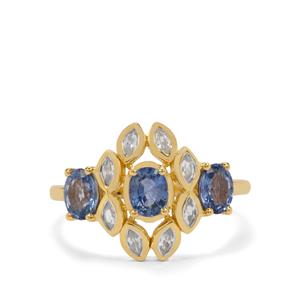 Ceylon Blue Sapphire & White Zircon 9K Gold Ring ATGW 1.65cts