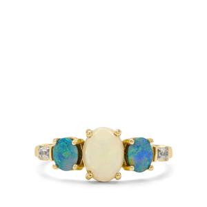 Coober Pedy Opal, Crystal Opal on Ironstone & White Zircon 9K Gold Ring 