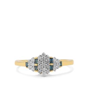 Blue Diamond Ring with White Diamond in 9K Gold 0.34ct