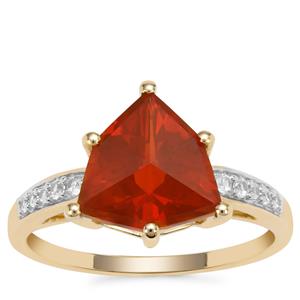 Orange American Fire Opal Ring with White Zircon in 9K Gold 2.42cts
