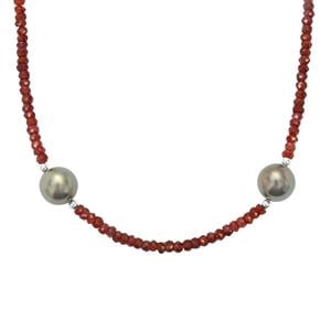 Tahitian Cultured Pearl & Rhodolite Garnet Sterling Silver Necklace (11mm)