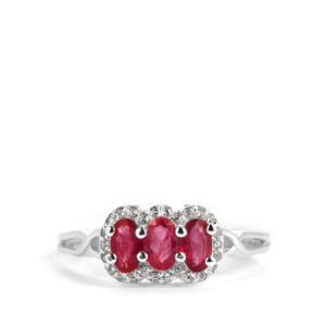 Montepuez Ruby Ring with White Zircon in Sterling Silver 1cts