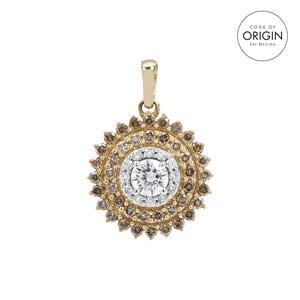 9K Gold Pendant with De Beers Code of Origin Diamond, Champagne Diamonds & White Diamonds 1ct