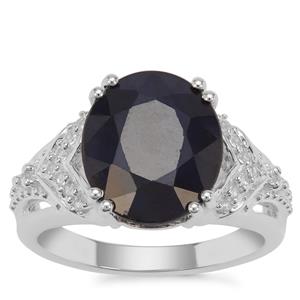 Madagascan Blue Sapphire Ring with White Zircon in Sterling Silver 7.86cts