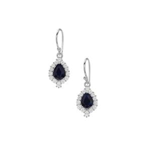 Madagascan Blue Sapphire & White Zircon Sterling Silver Earrings ATGW 3.90cts