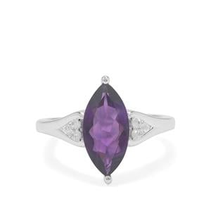 Zambian Amethyst Ring with White Zircon in Sterling Silver 2.55cts