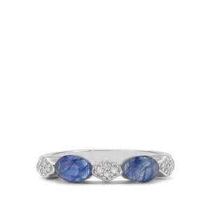 Rose Cut Sapphire & White Zircon Sterling Silver Ring ATGW 1.48cts (F)