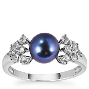Kaori Freshwater Cultured Pearl & White Topaz Sterling Silver Ring 