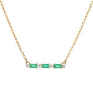 Brazilian Emerald & White Zircon 9K Gold Necklace ATGW 0.33ct