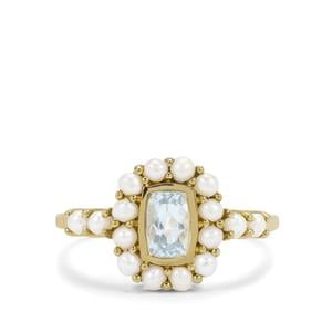 Santa Maria Aquamarine & Kaori Cultured Pearl 9K Gold Ring