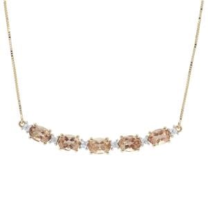 Oregon Cherry Sunstone & White Zircon 9K Gold Necklace ATGW 4.20cts