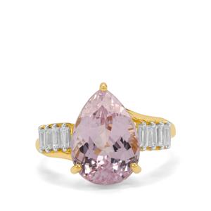Minas Gerais Kunzite & White Zircon 9K Gold Ring ATGW 7.25cts
