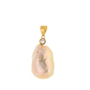Baroque Freshwater Cultured Pearl & White Topaz Sterling Gold Tone Silver Pendant (13x18mm)