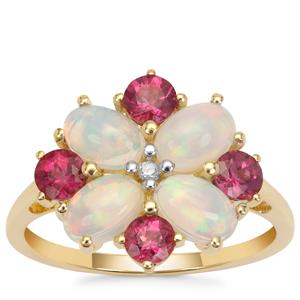Ethiopian Opal, Safira Tourmaline Ring with Diamond in 9K Gold 1.90cts