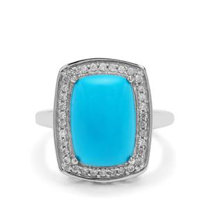 Sleeping Beauty Turquoise & White Zircon Sterling Silver Ring ATGW 6.57cts
