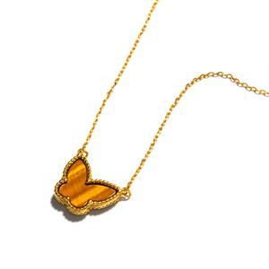 Kimbie Gold Plated 925 Sterling Silver Tigers Eye Butterfly Necklace 1.75cts