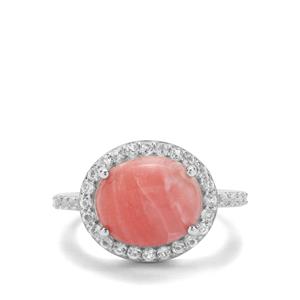 Pink Lady Opal & White Topaz Sterling Silver Ring ATGW 3.58cts