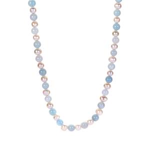 Aquamarine & Kaori Cultured Pearl Sterling Silver Necklace