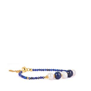 Lapis Lazuli & Kaori Cultured Pearl Gold Tone Sterling Silver Bracelet