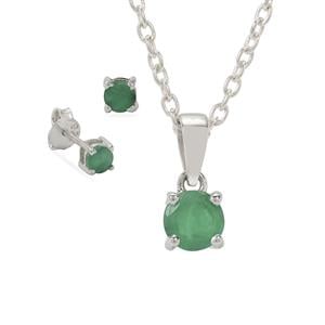 1.25cts Sakota Emerald Sterling Silver Set of Earrings and Pendant Necklace 