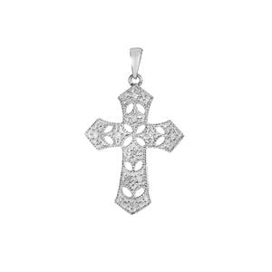 9K White Gold Diamond Filigree Cross Pendant
