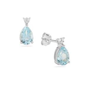 Sky Blue Topaz & Diamond Sterling Silver Earrings ATGW 1.55cts