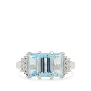 3.35cts Sky Blue, White Topaz Sterling Silver Ring 