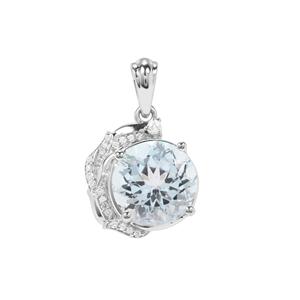 Sky Blue Topaz Pendant with White Zircon in Sterling Silver 6.55cts