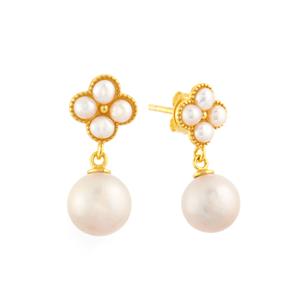 Freshwater Cultured Pearl Gold Tone Sterling Silver Earrings (8mm)