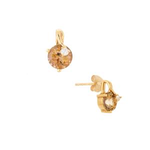 Unheated Golden Tanzanite & White Diamond 9K Gold Earrings ATGW 1.04cts