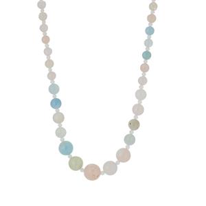 'Colours Of Beryl'  & White Agate Sterling Silver T-Bar Clasp Necklace ATGW 106cts