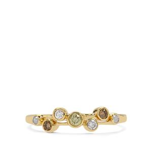 1/4cts Golden Ivory & Multi Color Diamonds 9K Gold Ring 