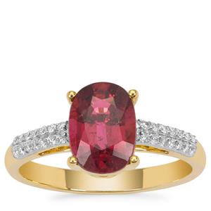 Nigerian Rubellite Ring with Diamond in 18K Gold 2.05cts